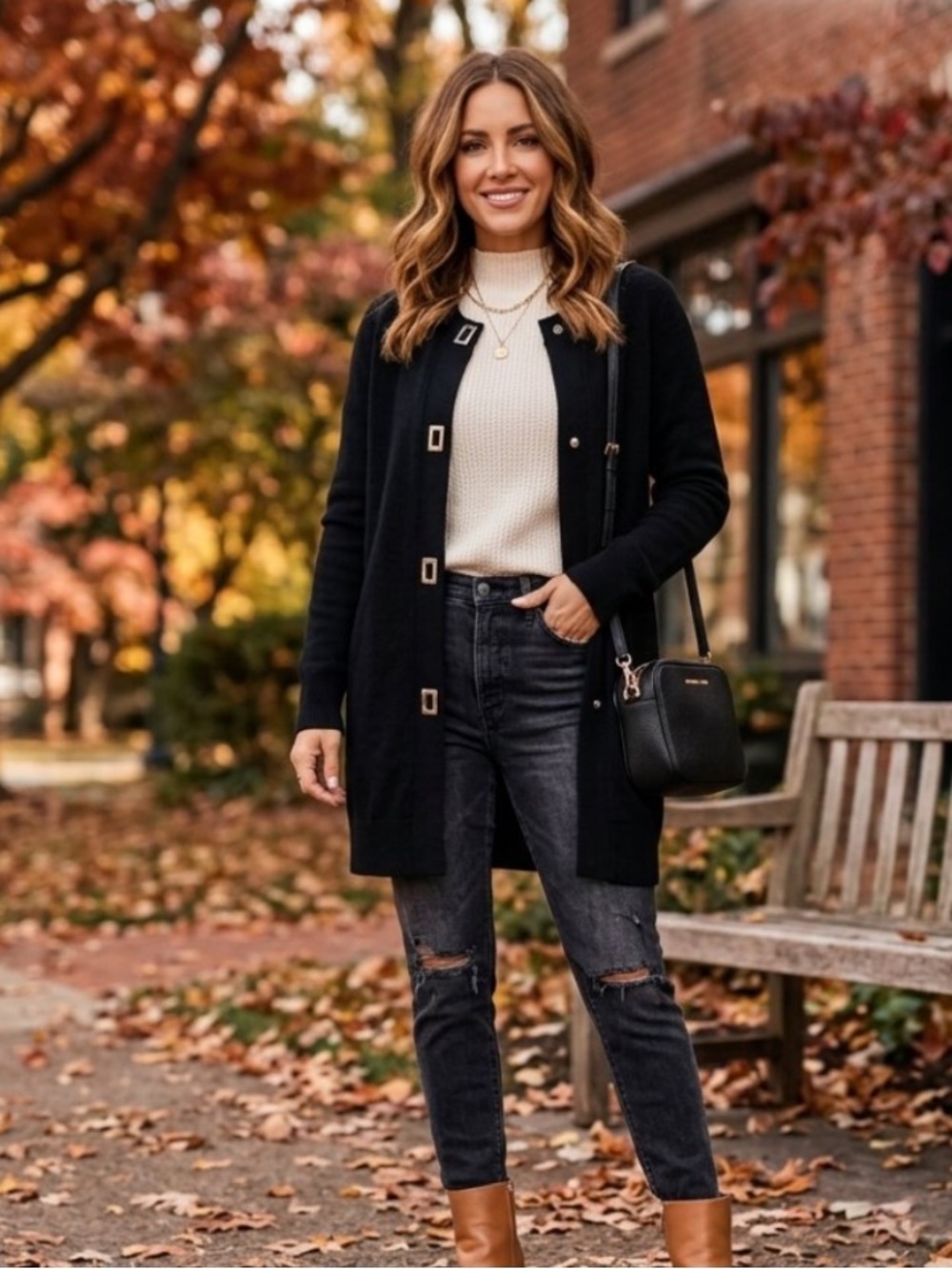 MICHEAL KORS Wool Blend Cardigan-Black-SzXs-S- Silver hardware -latch bu…